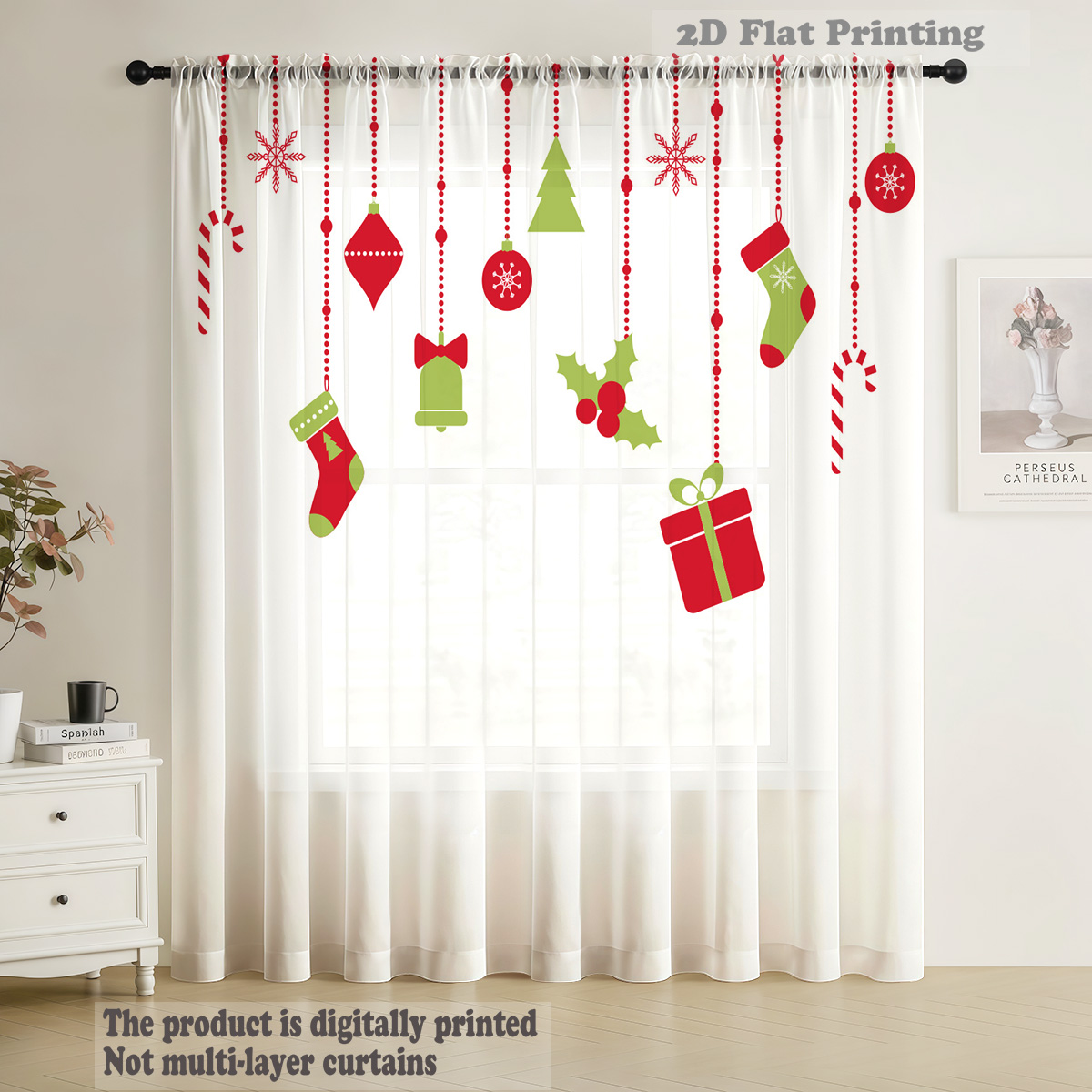 Noel Temalı Şeffaf Voile Perde - Curtain Rods incelemesi ve fiyatı